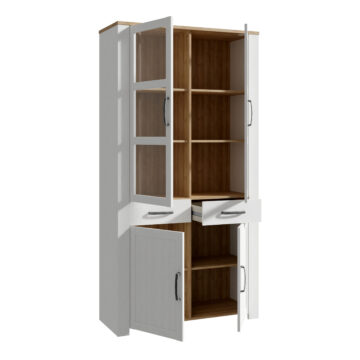 Ridge White Display Cabinet 4 Door 2 Drawer | Riviera Oak | Inc LED Lighting