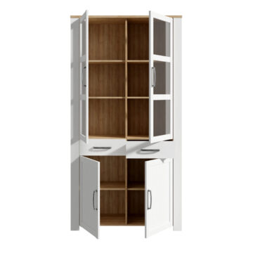 Ridge White Display Cabinet 4 Door 2 Drawer | Riviera Oak | Inc LED Lighting
