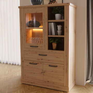 Solara 3 Door 1 Drawer Display Cabinet | Artisan Oak Finish