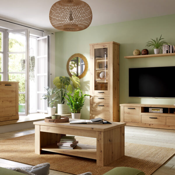 Solara Narrow Display Cabinet in Artisan Oak | Assembly Required