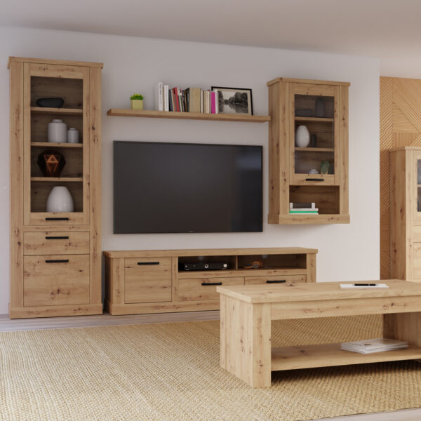 Solara Narrow Display Cabinet in Artisan Oak | Assembly Required