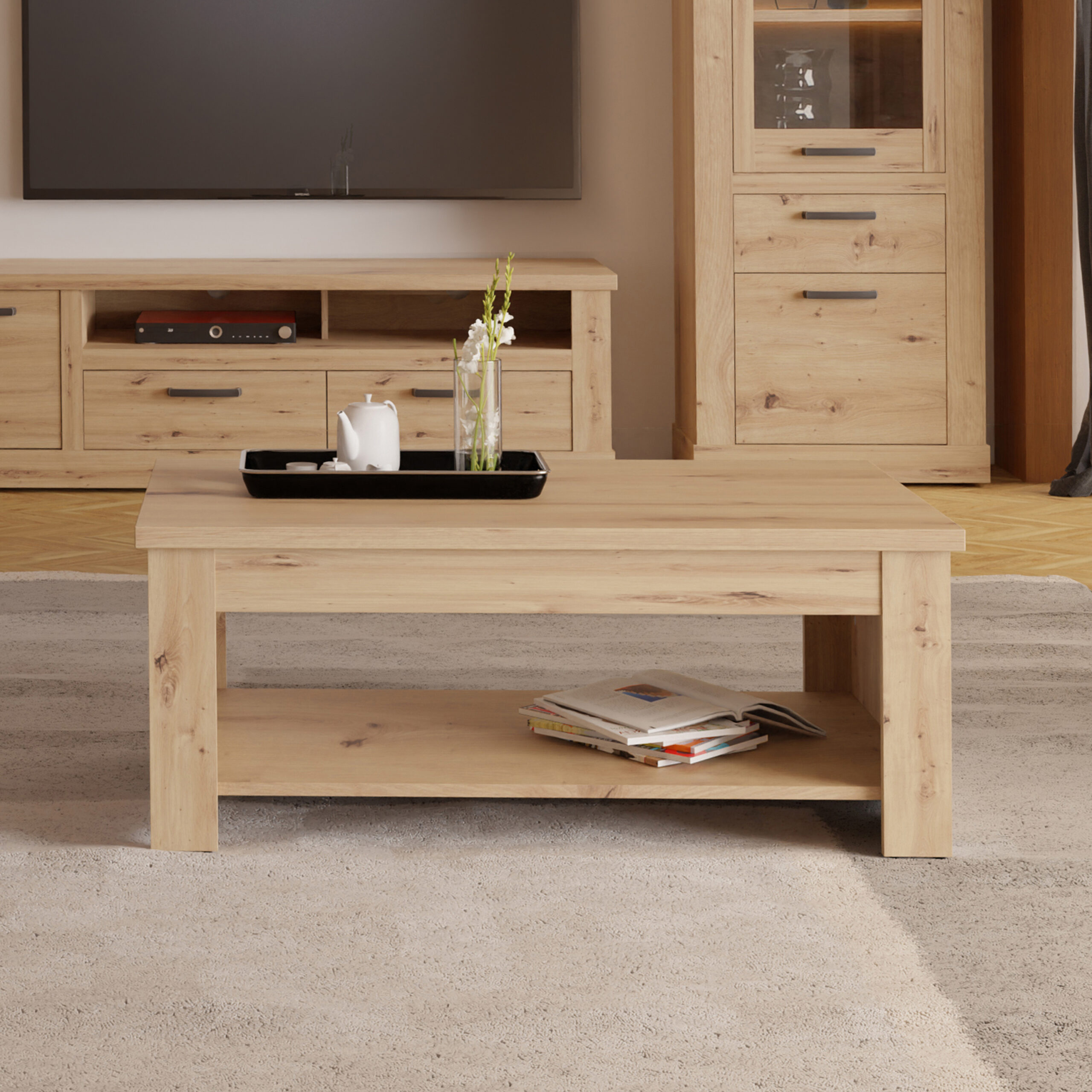 Solara Rising Coffee Table in Artisan Oak