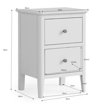 Folkestone White 2 Drawer Bedside Cabinet | Assembled