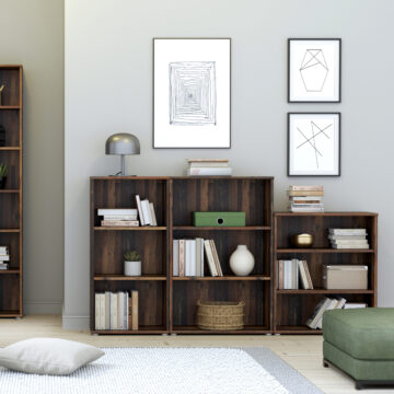 Origin Low Narrow 2 Shelf Bookcase | Vintage Oak Finish