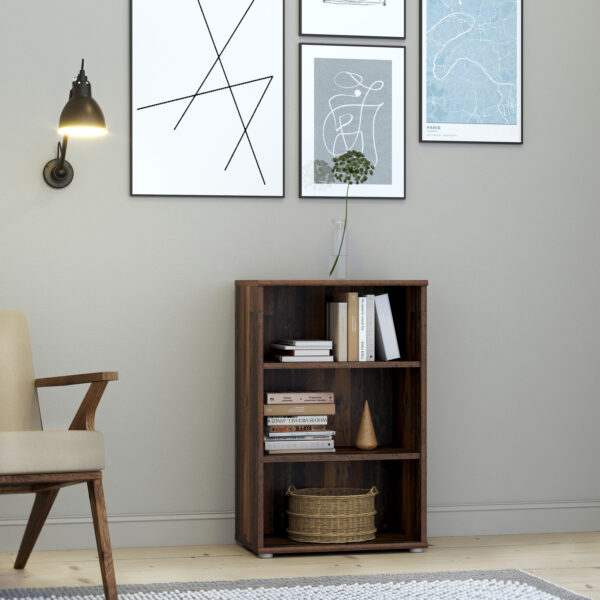 Origin Low Narrow 2 Shelf Bookcase in Vintage Oak | Assembly Required