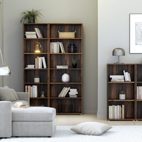 Origin Narrow 5 Shelf Bookcase in Vintage Oak | Assembly Required