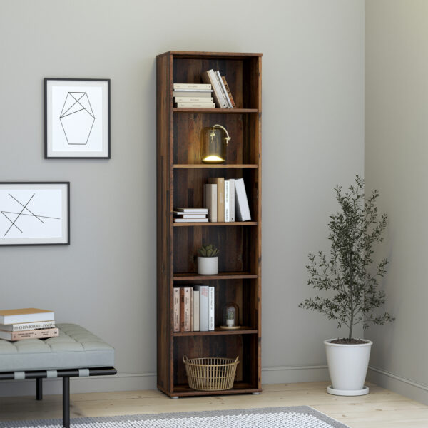 Origin Narrow 5 Shelf Bookcase in Vintage Oak | Assembly Required