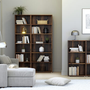 Origin Wide 5 Shelf Bookcase | Vintage Oak Finish