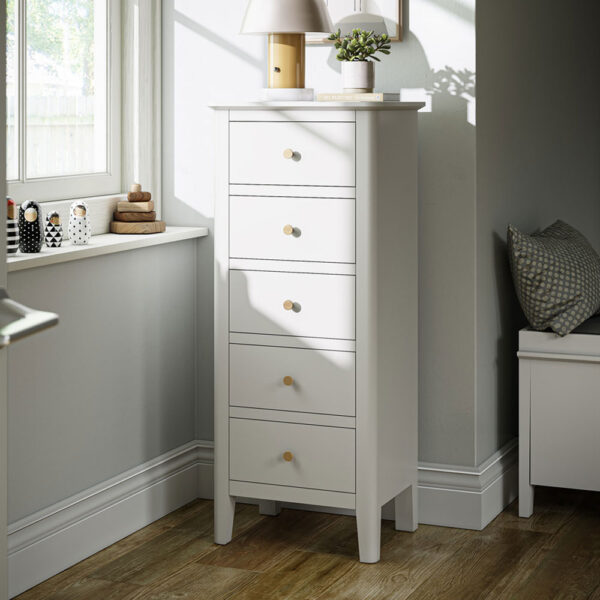 Dover White 5 Drawer Tallboy | Fully Assembled
