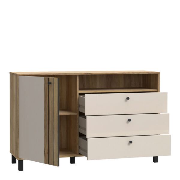 Vista 1 Door 3 Drawer Chest In Cream and Oak | Assembly Required