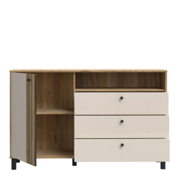 Vista 1 Door 3 Drawer Chest In Cream and Oak