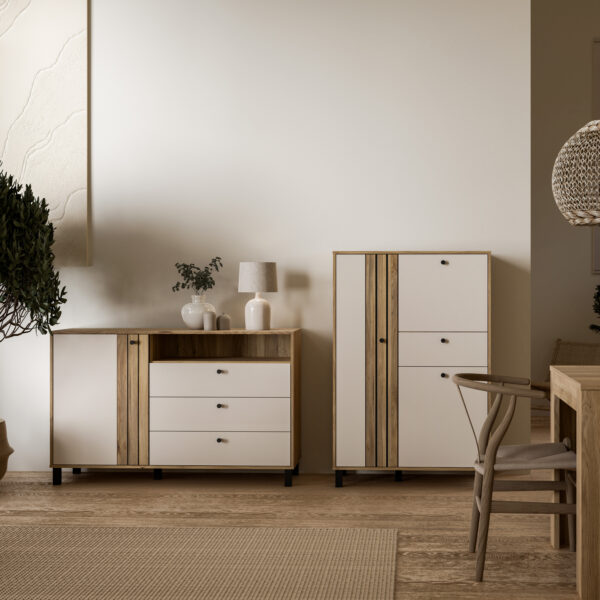 Vista 1 Door 3 Drawer Chest In Cream and Oak | Assembly Required