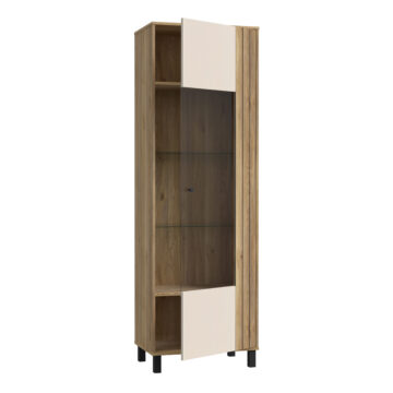 Vista Cream 1 Door Display Cabinet | Oak Finish