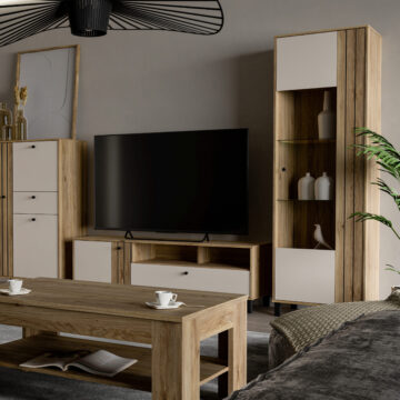 Vista Cream 1 Door Display Cabinet | Oak Finish