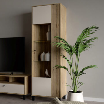 Vista Cream 1 Door Display Cabinet | Oak Finish