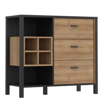 High Rock 3 Drawer Display Chest in Matt Black/Riviera Oak