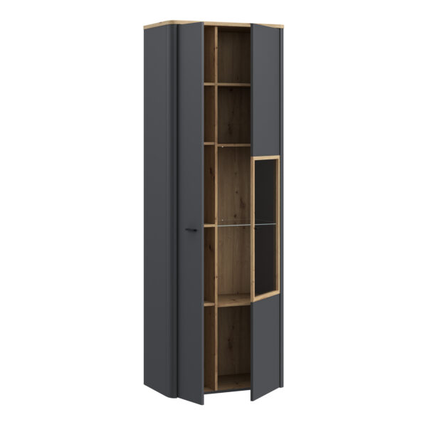 Willow Display Cabinet with 1 Door  and 1 Glass Door in Grey and Oak inc LED Lighting | Assembly Required