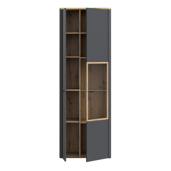 Willow Display Cabinet with 1 Door  and 1 Glass Door in Grey and Oak inc LED Lighting | Assembly Required