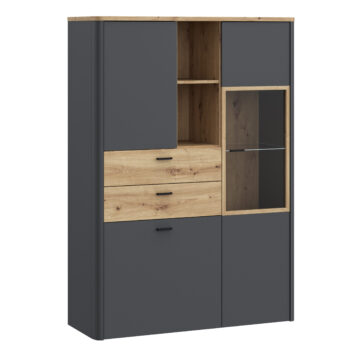 Klara Display Cabinet with 2 Door 2 Drawers and 1 Glass Door in Grey and Oak