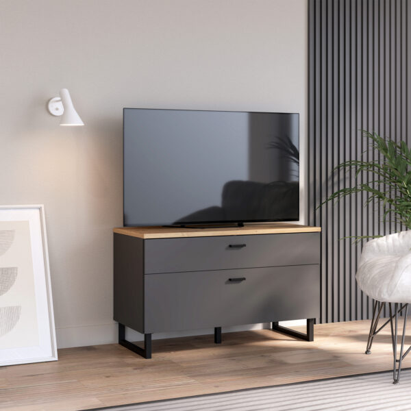 Willow TV Unit with 1 Drawer 1 Flip Door in Grey and Oak | Assembly Required