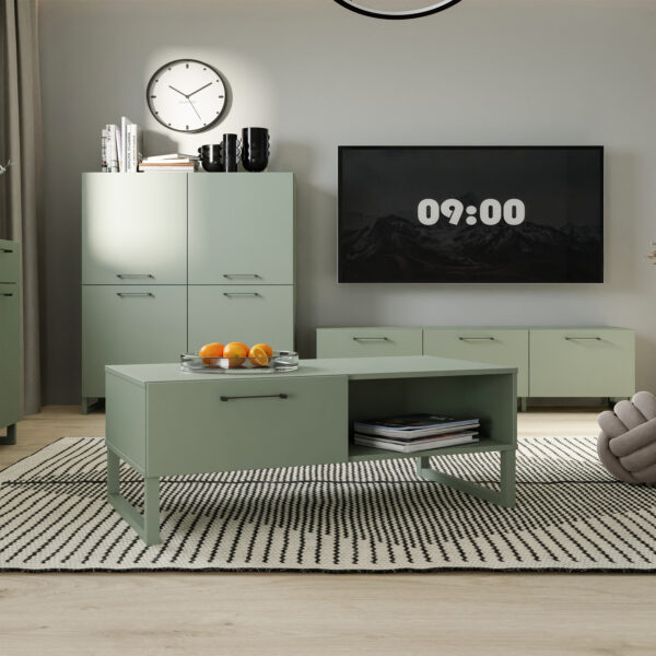 Saul 2 Door 2 Drawer TV Unit in Sage Green | Assembly Required