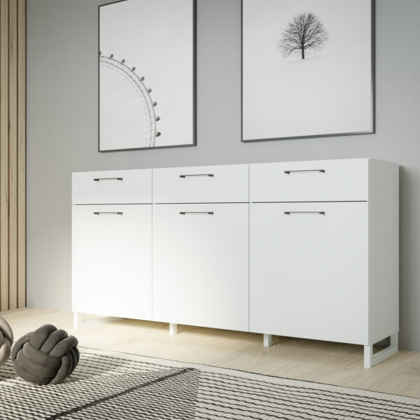 Saul 3 Door 3 Drawer Chest in Light Grey | Assembly Required