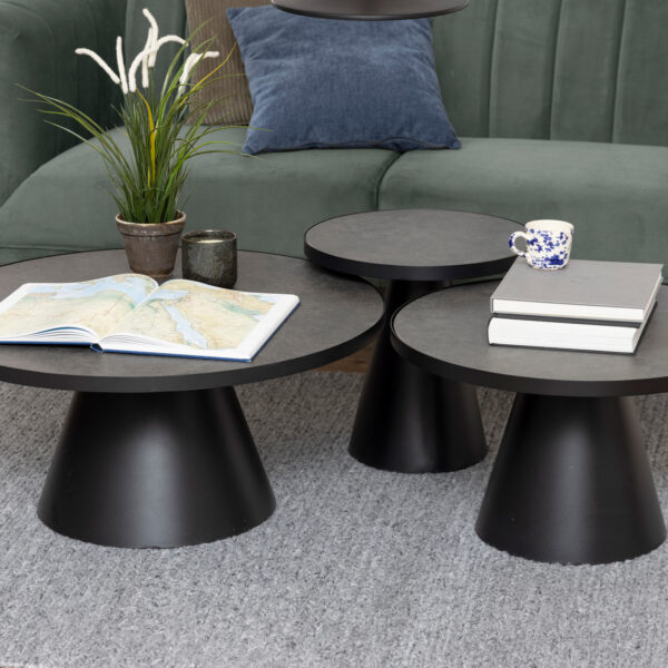 Soli Round Ceramic Coffee Table in Black 45