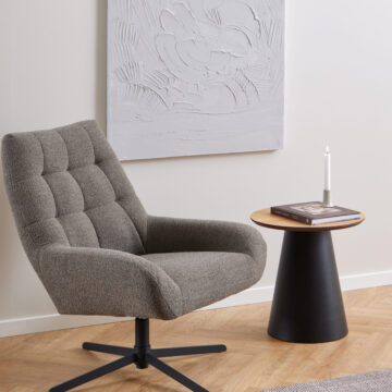 Soileil Black Round Coffee Table | Oak Finish | 45x48cm