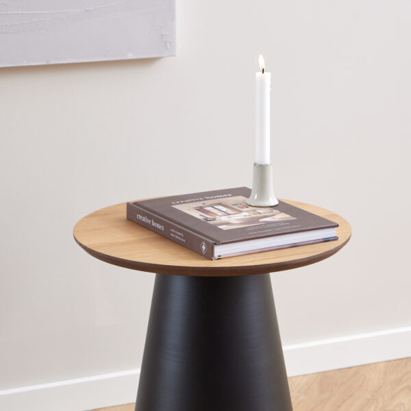 Soileil Round Coffee Table in Oak/Black 45x48cm | Assembly Required