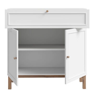 Wesley Light Grey 2 Door 1 Drawer Console | Oak Finish Legs