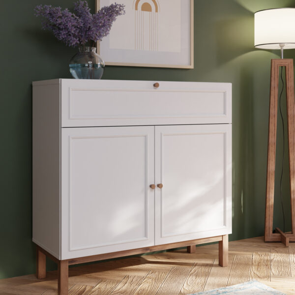 Wesley 2 Door 1 Drawer Console in Light Grey and Oak | Assembly Required