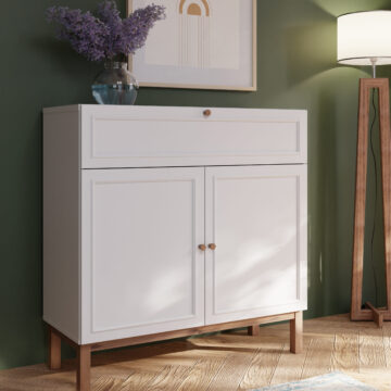 Wesley 2 Door 1 Drawer Console in Light Grey and Oak