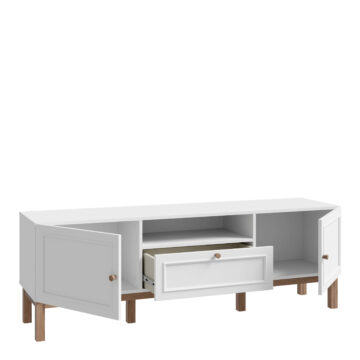 Wesley Light Grey 2 Door 1 Drawer TV Unit 160cm | Oak Finish | Inc LED Lighting
