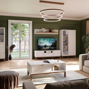 Wesley Light Grey 2 Door 1 Drawer TV Unit 160cm | Oak Finish | Inc LED Lighting