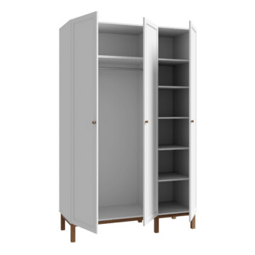 Wesley Light Grey 3 Door Wardrobe | Oak Finish