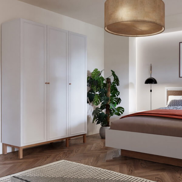 Wesley 3 Door Wardrobe in Light Grey and Oak | Assembly Required