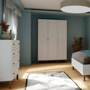 Wesley Light Grey 3 Door Wardrobe | Oak Finish