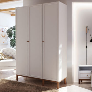 Wesley Light Grey 3 Door Wardrobe | Oak Finish