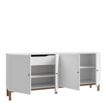 Wesley Light Grey 4 Door 1 Drawer Sideboard | Oak Finish