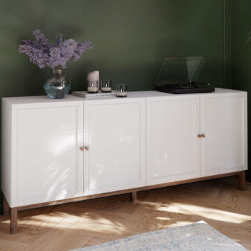 Wesley Light Grey 4 Door 1 Drawer Sideboard | Oak Finish