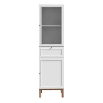 Wensley Display Cabinet with 1 Door 1 Drawer and  1 Glass Door in Light Grey and Oak