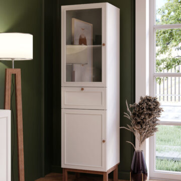 Wesley Light Grey 2 Door 1 Drawer Display Cabinet | Oak Finish
