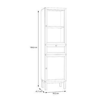 Wesley Light Grey 2 Door 1 Drawer Display Cabinet | Oak Finish