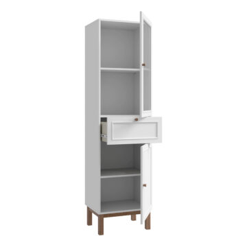 Wesley Light Grey 2 Door 1 Drawer Display Cabinet | Oak Finish | Inc LED Lighting