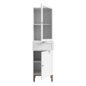 Wesley Light Grey 2 Door 1 Drawer Display Cabinet | Oak Finish | Inc LED Lighting