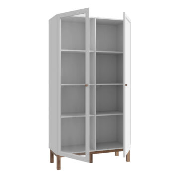 Wesley Light Grey 2 Door Display Cabinet | Oak Finish | Inc LED Lighting