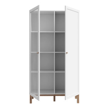 Wesley Light Grey 2 Door Display Cabinet | Oak Finish | Inc LED Lighting