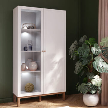 Wesley Light Grey 2 Door Display Cabinet | Oak Finish | Inc LED Lighting