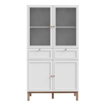 Wensley Display Cabinet with 2 Doors 2 Drawers and 2 Glass Doors in Light Grey and Oak