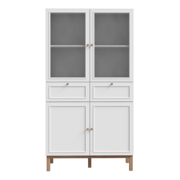 Wensley Display Cabinet with 2 Doors 2 Drawers and 2 Glass Doors in Light Grey and Oak